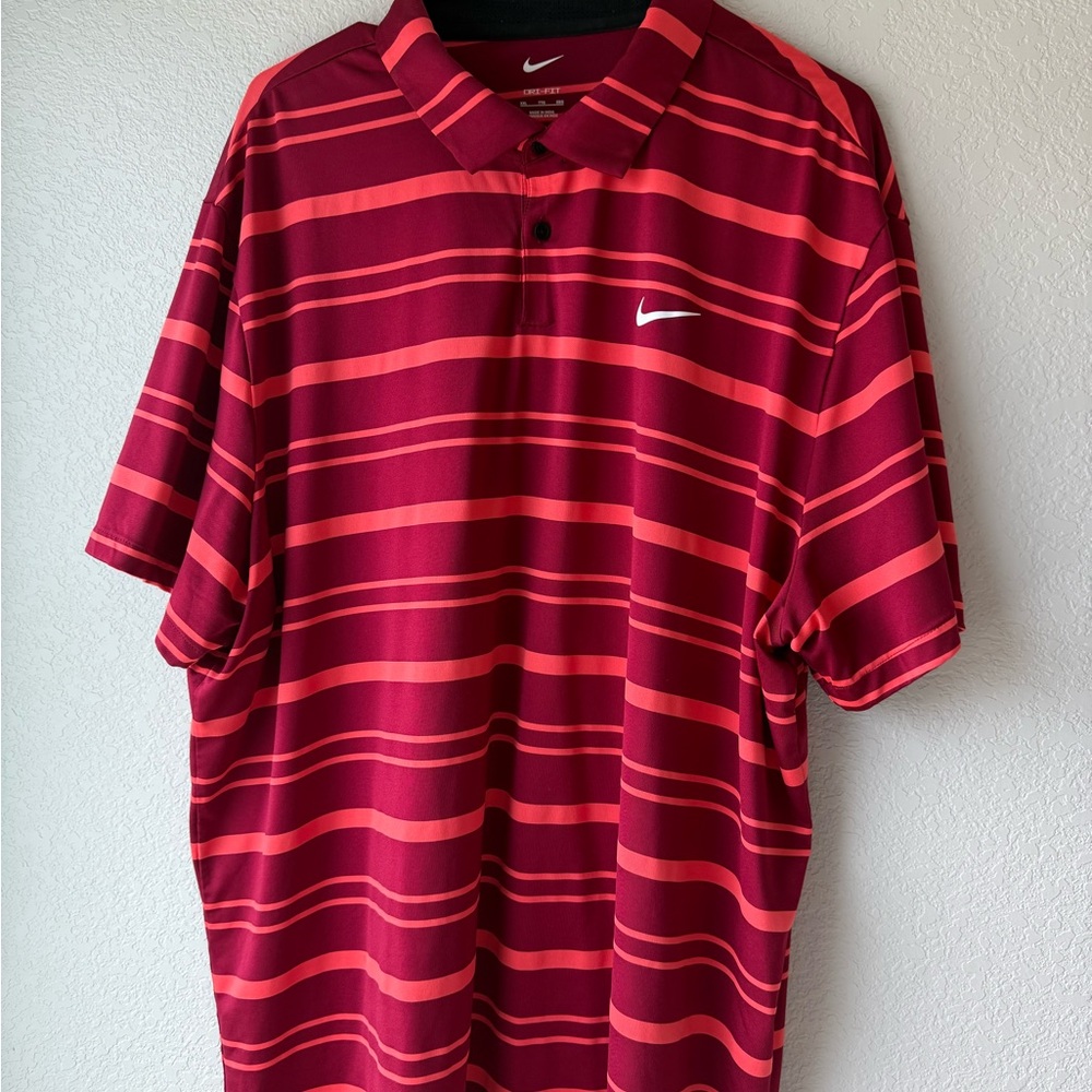 Nike Red Striped Polo Shirt Sporty Casual